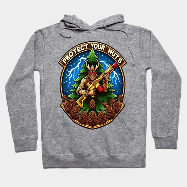 Fierce Cartoon Squirrel Defending Pine Cones With a Toy Gun Amidst Lightning Hoodie by coollooks
